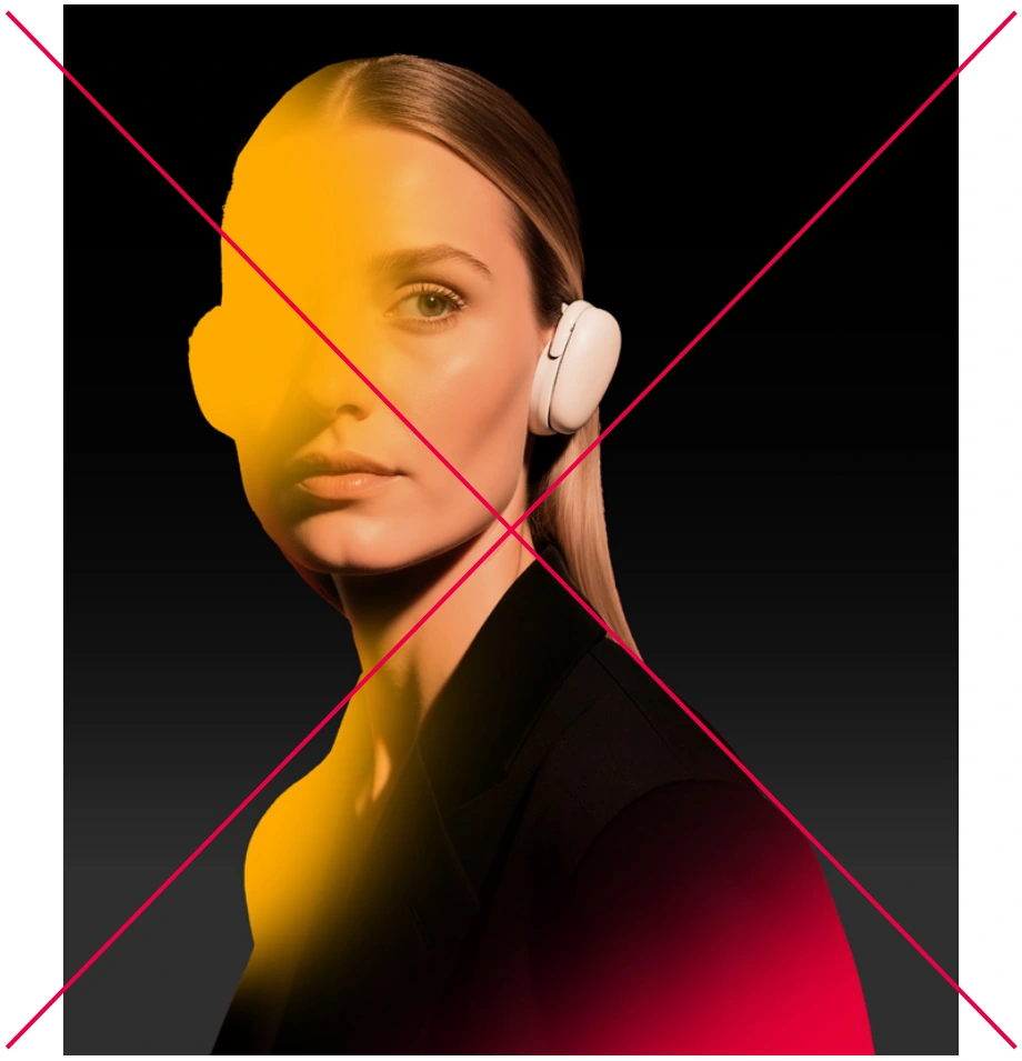 Do not apply gradients over key parts of the image, such as the subject’s face, skin, or hair