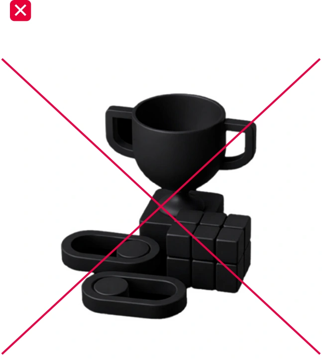 Original incorrect 3D icon/background combination with complete mark
