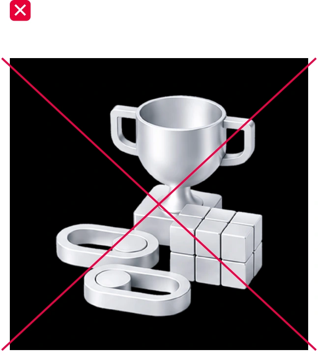 Original incorrect 3D icon/background combination with complete mark